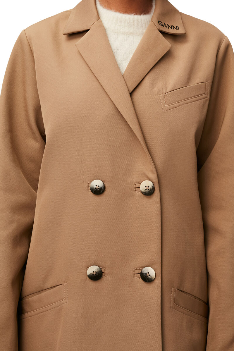 Twill Coat, Recycled Polyester, in colour Petrified Oak - 3 - GANNI