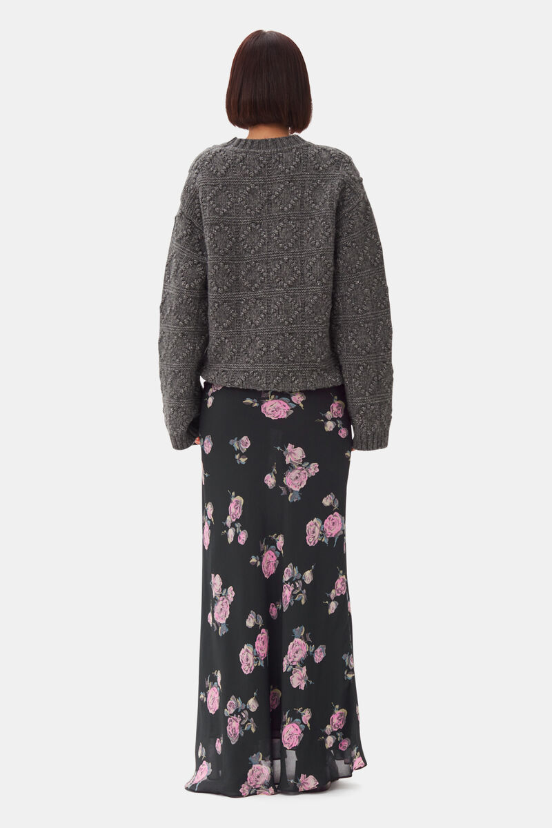 Floral Printed Crepe Maxi Skirt, Viscose, in colour Climbing Ivy - 3 - GANNI