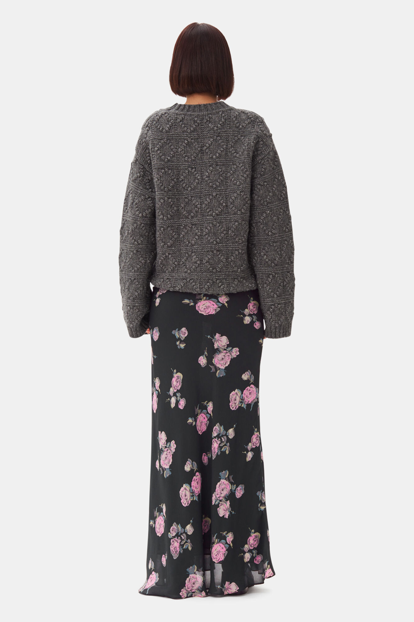 Floral Printed Crepe Maxi Skirt, Viscose, in colour Climbing Ivy - 3 - GANNI
