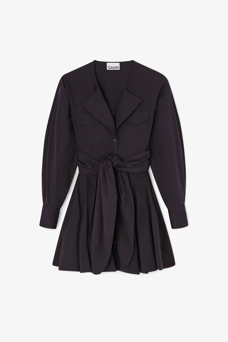 Shirt Dress in Stretch Cotton, Organic Cotton, in colour Black - 1 - GANNI