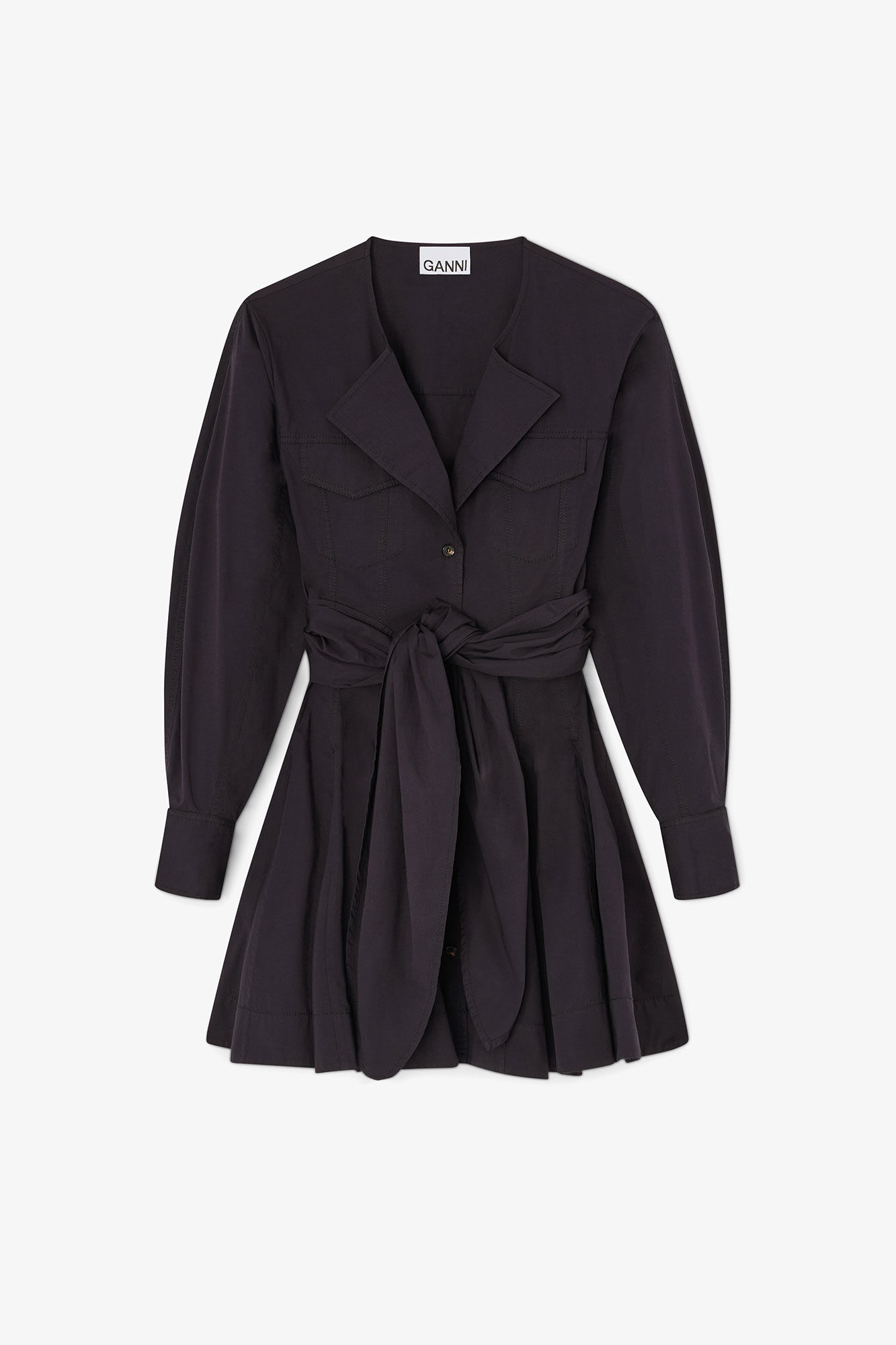 Shirt Dress in Stretch Cotton, Organic Cotton, in colour Black - 1 - GANNI