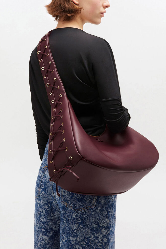 Burgundy Medium Laces Hobo Bag, Burgundy