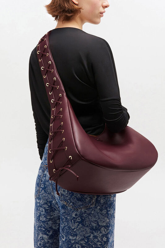Burgundy Medium Laces Hobo Bag