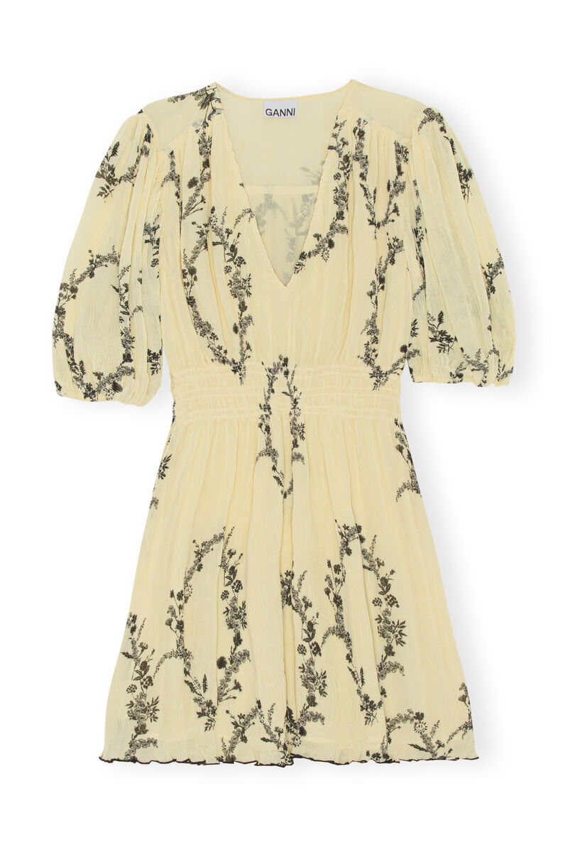 Pleated Georgette Mini Dress, Recycled Polyester, in colour Floral Shadow Flan - 1 - GANNI