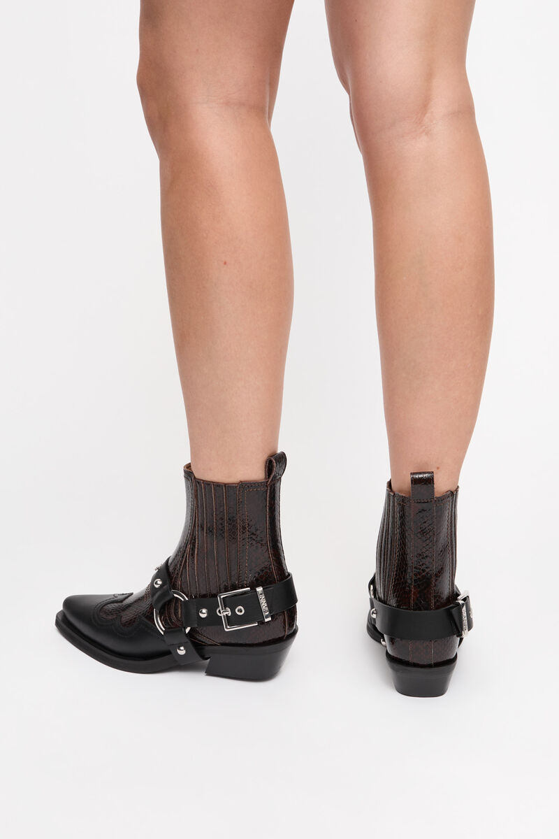 Dark Burgundy Low Cut Western Chelsea Boots, Polyester, in colour Black/Dark Burgundy - 3 - GANNI