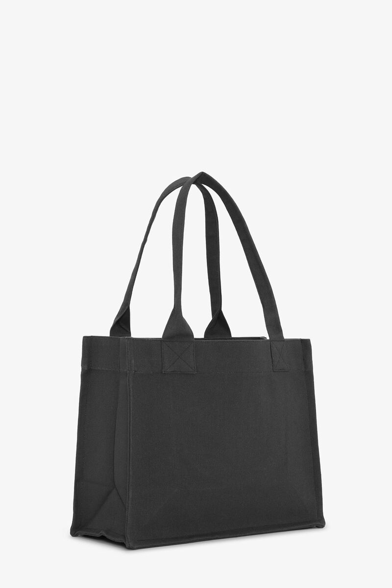 Dark Grey Large Canvas Tote Bag, Recycled Cotton, in colour Phantom - 2 - GANNI