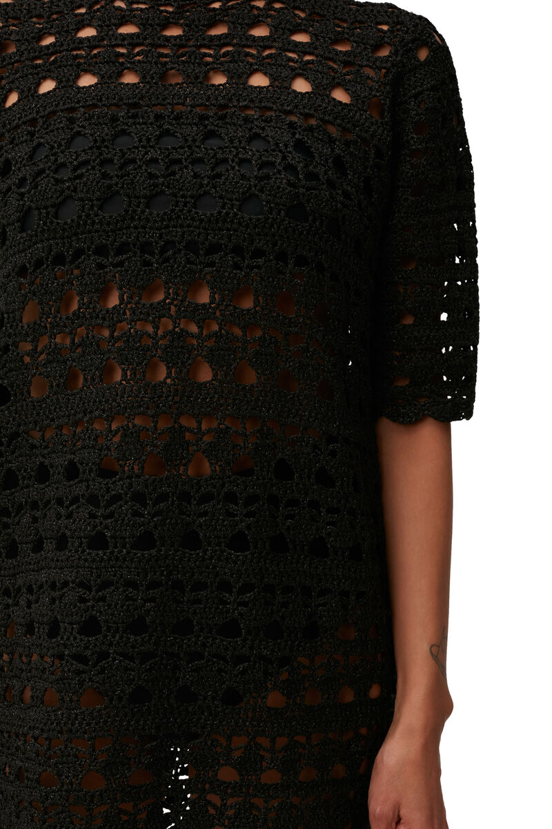Crochet Open Back Mini Dress, Nylon, in colour Black - 4 - GANNI