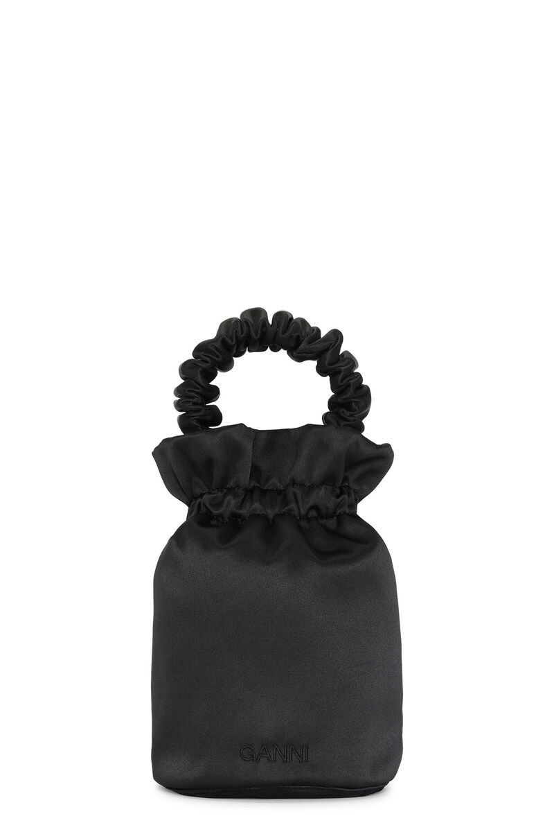 Ruched Top Handle Taske, Polyester, in colour Black - 2 - GANNI