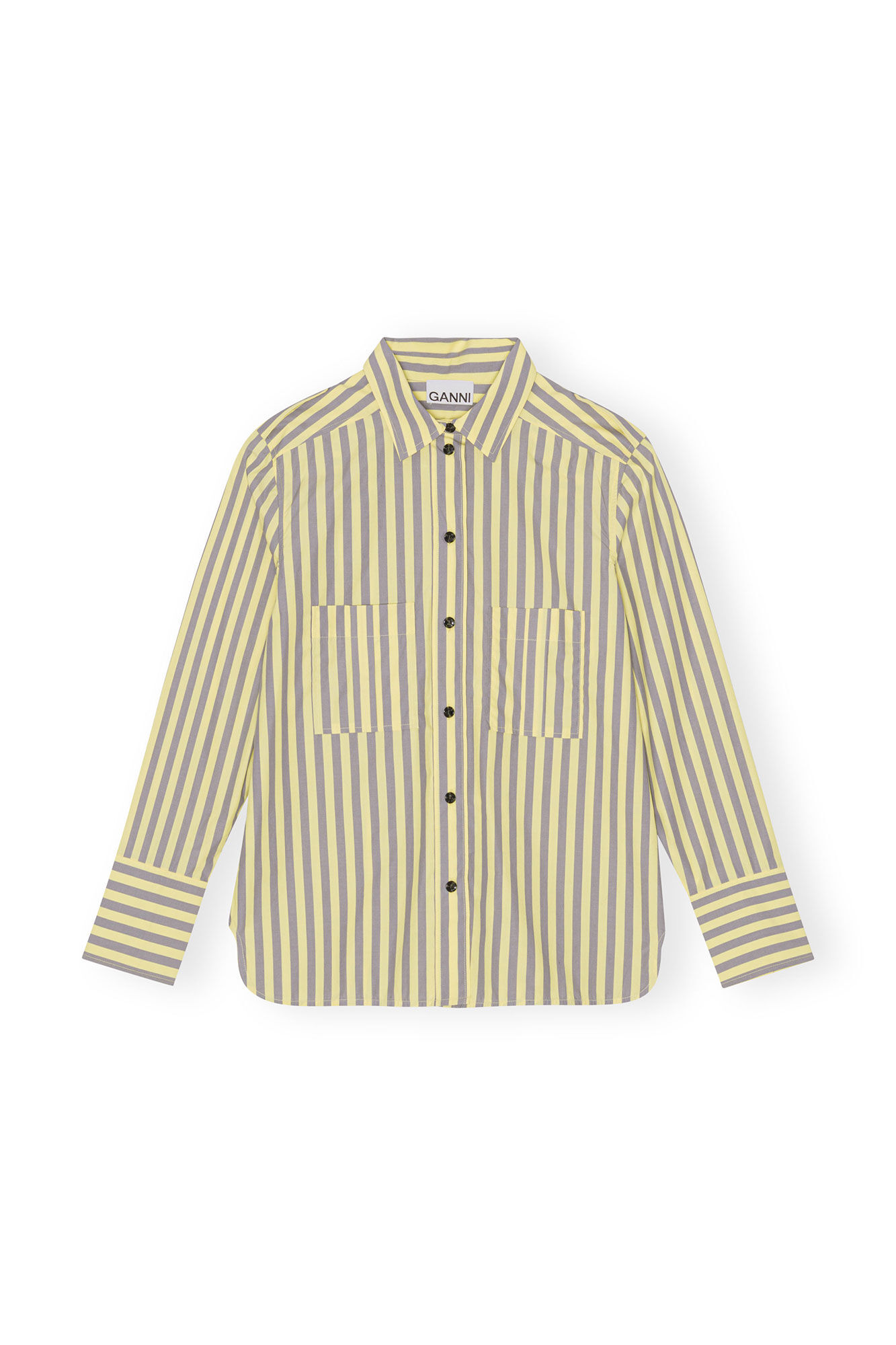 Striped Cotton Shirt, Cotton, in colour Frost Gray - 1 - GANNI
