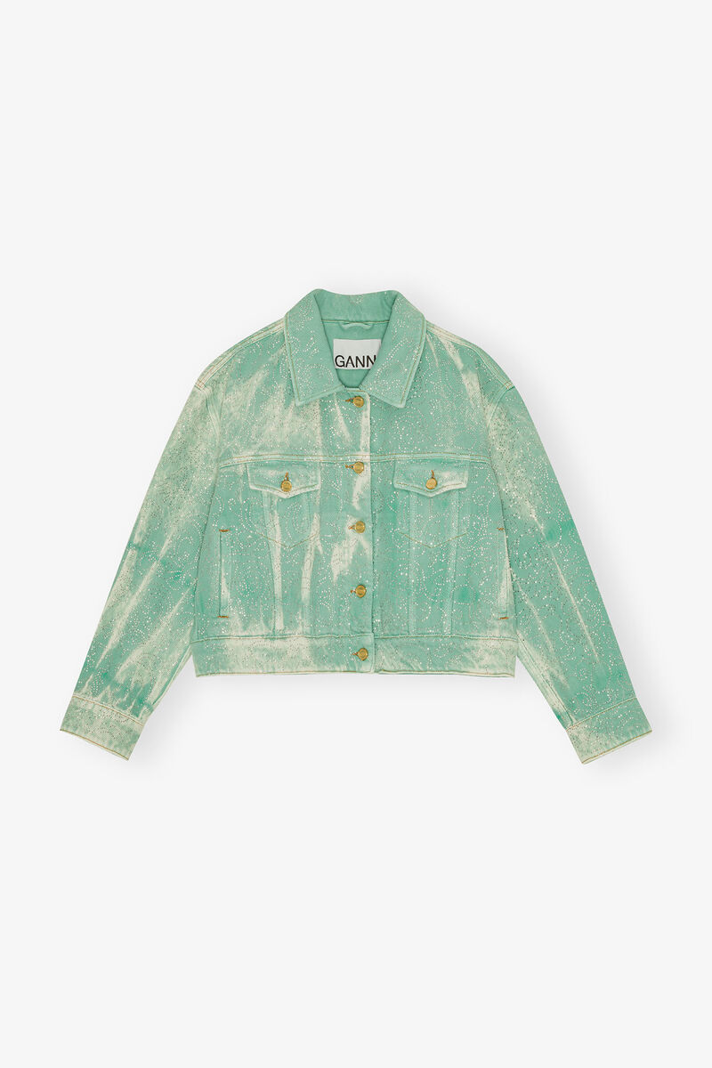 Green Washed Denim Jacket, Cotton, in colour Brook Green - 1 - GANNI