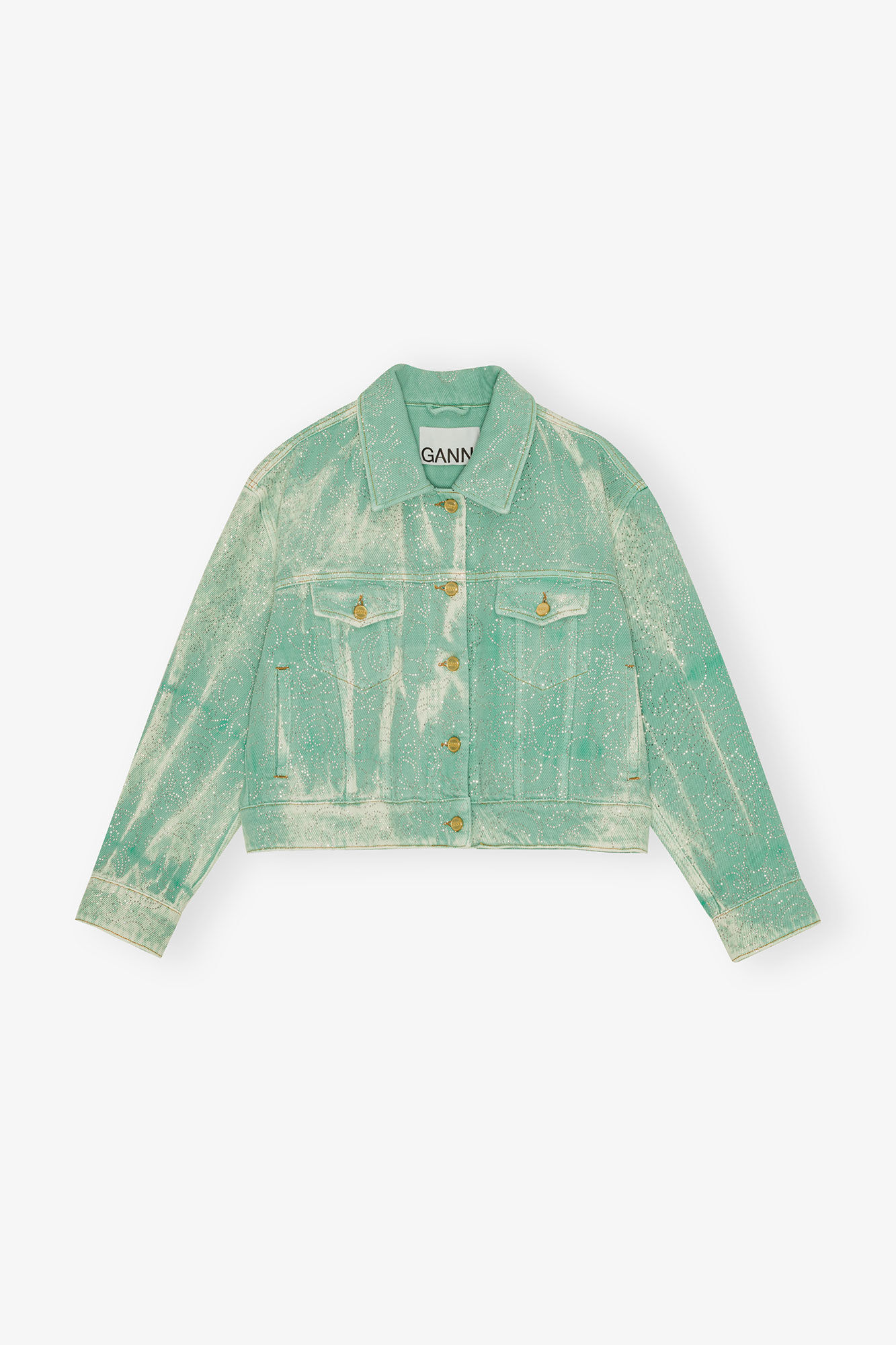 Green Washed Denim Jacket, Cotton, in colour Brook Green - 1 - GANNI