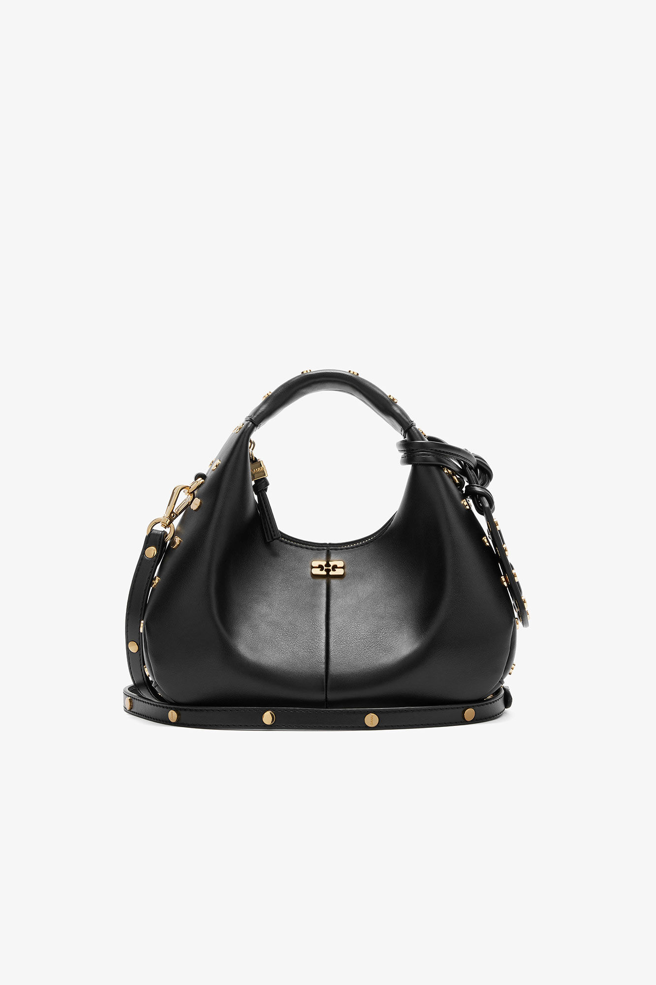 Mini Hobo Bag Studs in Black, Recycled Leather, in colour Black - 1 - GANNI