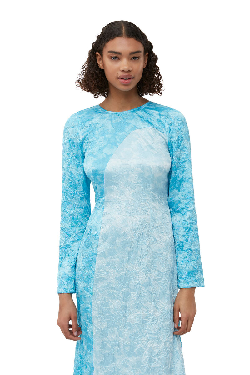 Crinkled Satin Maxi Dress, Elastane, in colour Ethereal Blue - 4 - GANNI