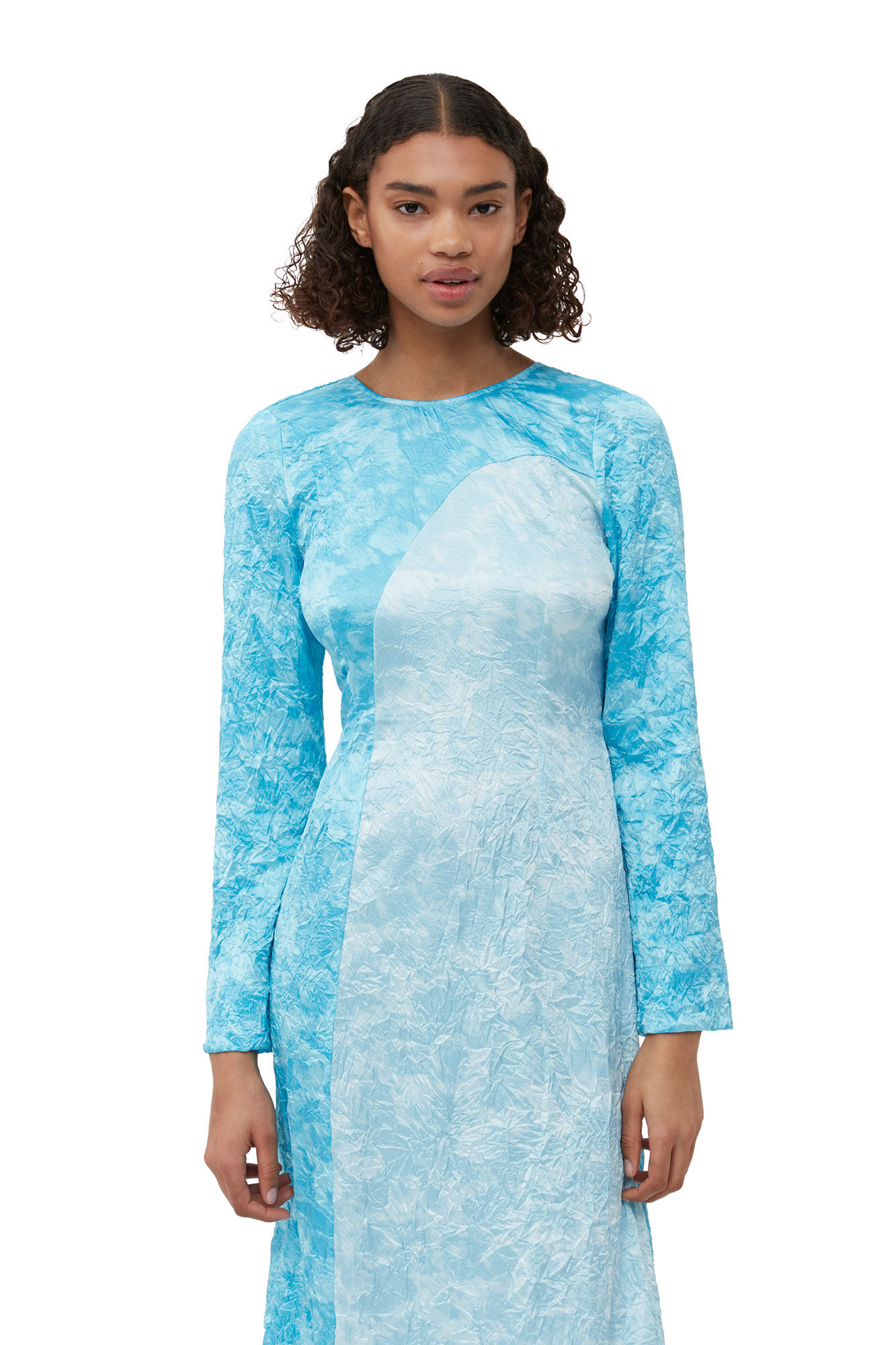 Crinkled Satin Maxi Dress, Elastane, in colour Ethereal Blue - 4 - GANNI