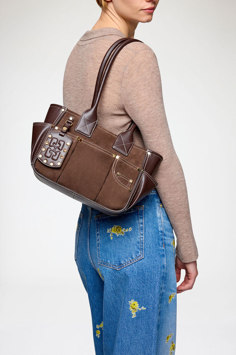 Posy Bag Small in Brown Suede, Leather, in colour Chicory Coffee - 2 - GANNI