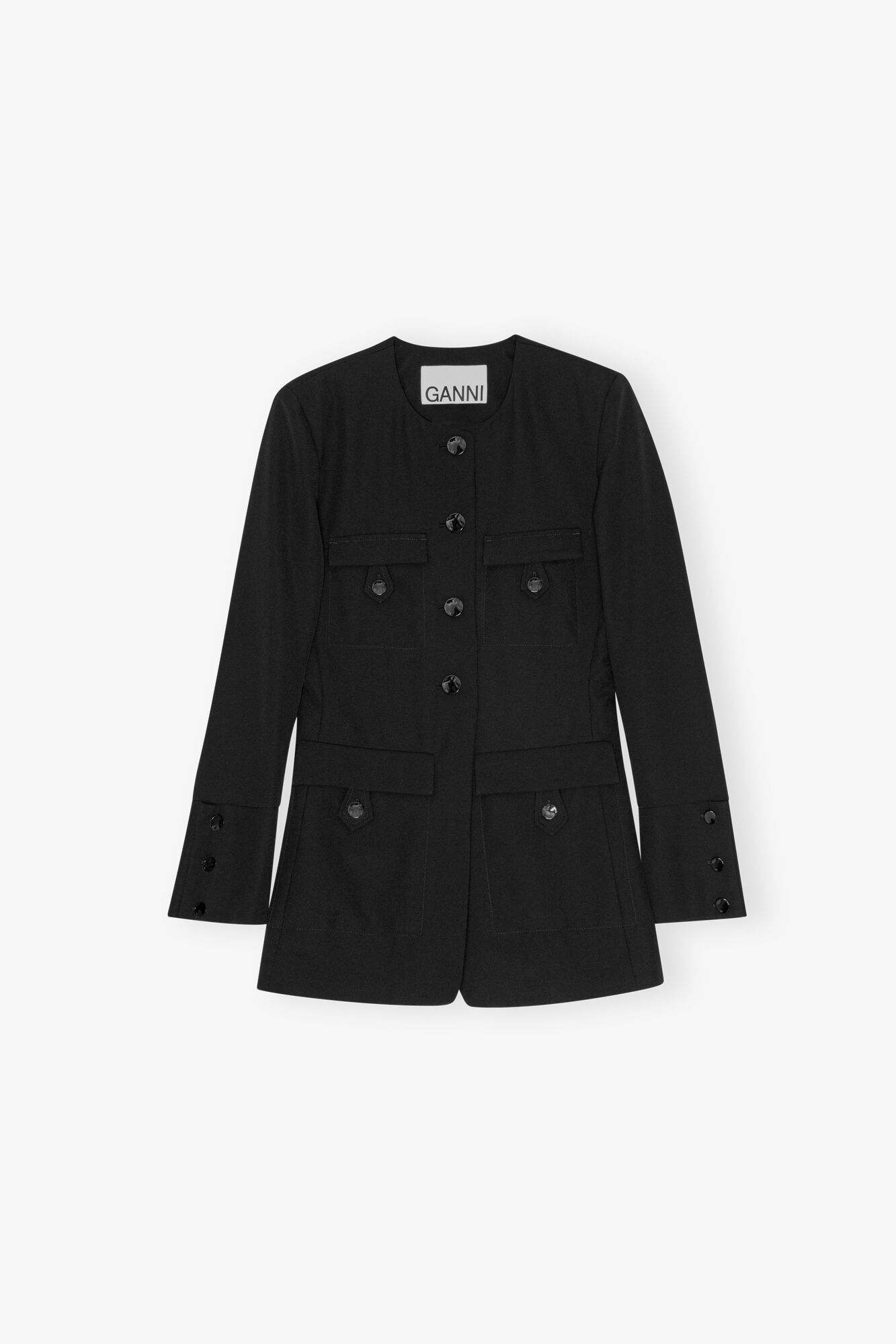 Black Suiting Fitted Blazer, Polyester, in colour Black - 1 - GANNI