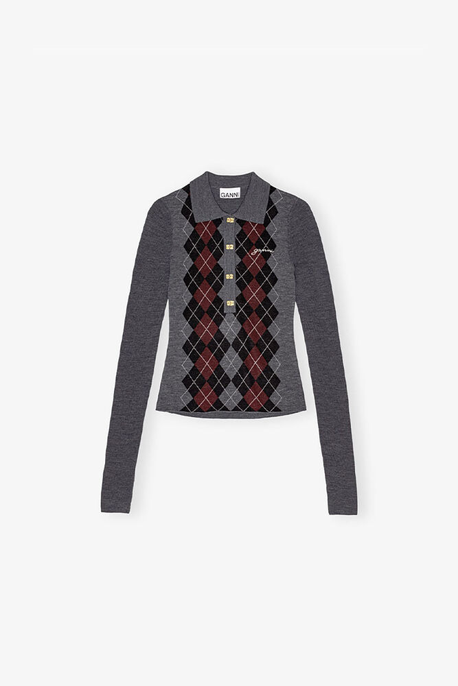 Grey Knitted Polo Shirt, Frost Gray