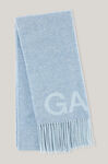 Wool Mix Fringed Wool Scarf, Recycled Wool, in colour Placid Blue - 1 - GANNI
