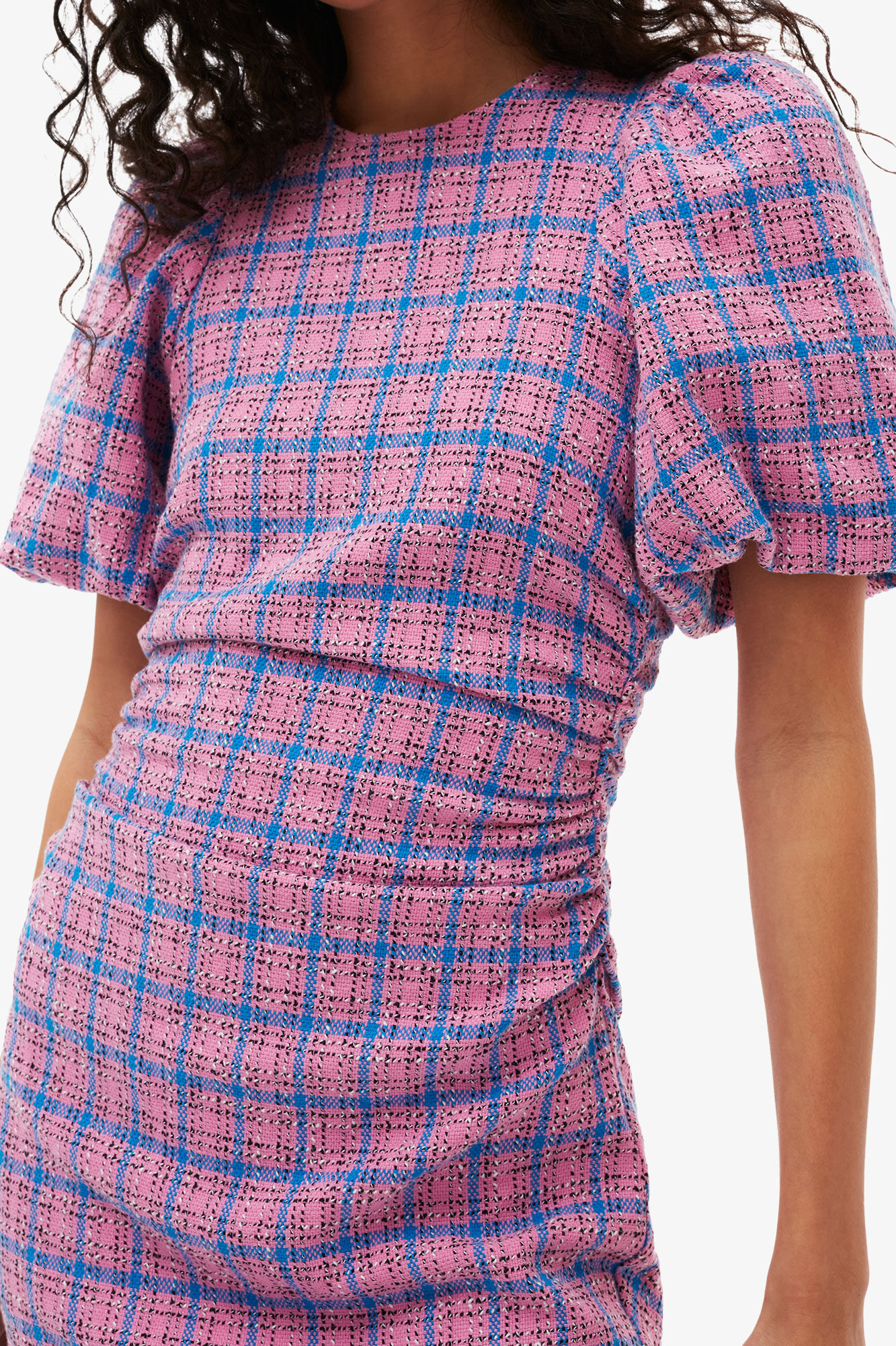 Check Suiting Mini Dress, Organic Cotton, in colour Wild Orchid - 3 - GANNI