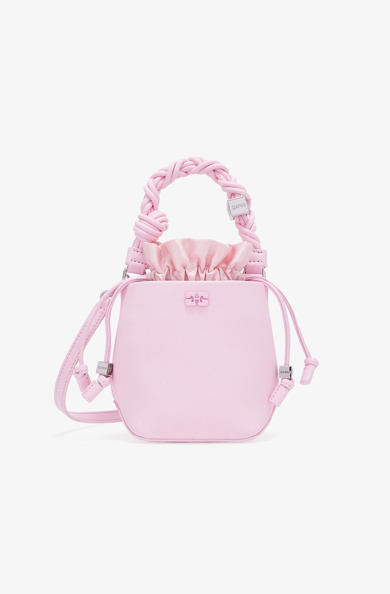 Pink Mini GANNI Bou Bucket Bag, Lyocell, in colour Fairy Tale - 1 - GANNI