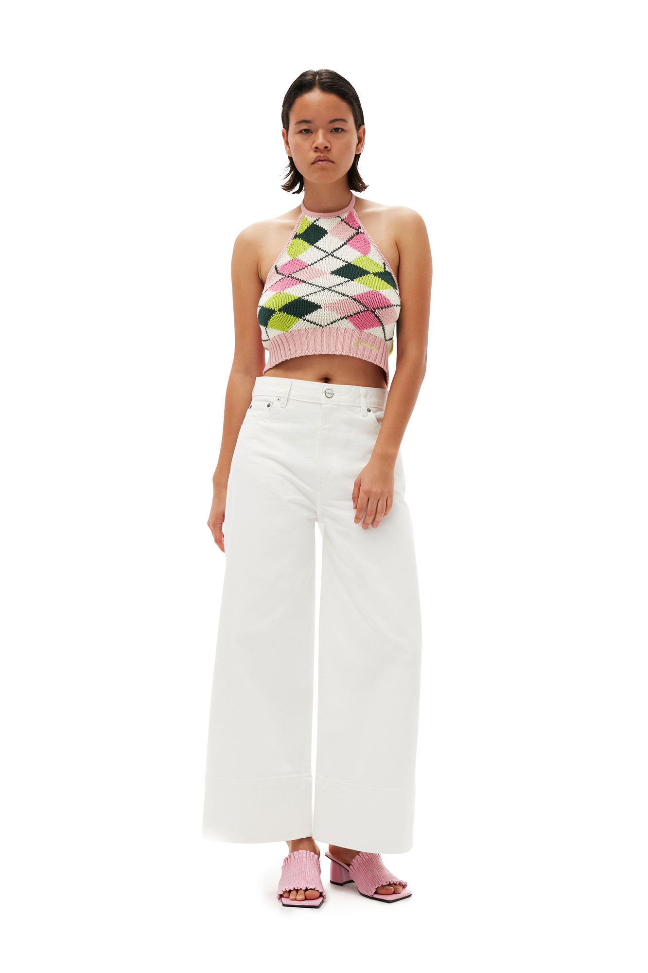 Graphic Cotton Halterneck Top, Cotton, in colour Multicolour - 1 - GANNI