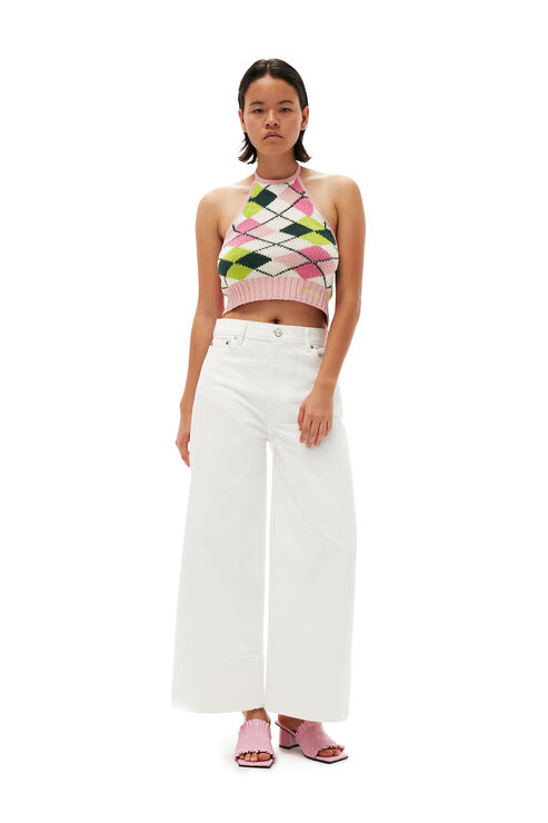 Shop Ganni Sleeveless/straps Graphic Cotton Halterneck Top Size Xl Women's