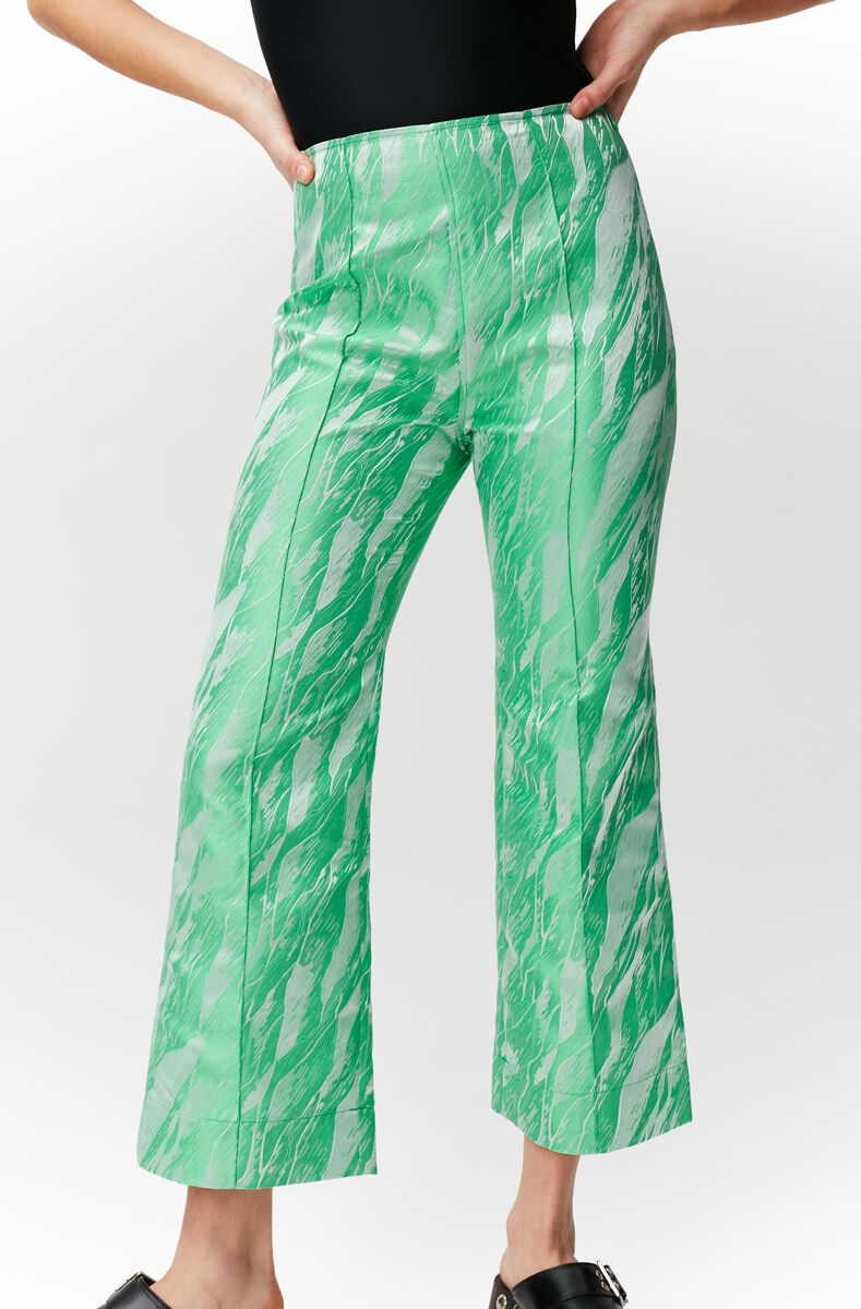 Jacquard Jacquard Cropped Pants, Polyester, in colour Island Green - 4 - GANNI