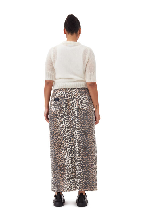 Leopard Denim Maxi Slit Skirt, Cotton, in colour Leopard - 7 - GANNI