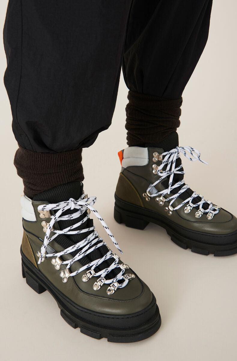 Sporty Hiking Boots, Leather, in colour Kalamata - 3 - GANNI