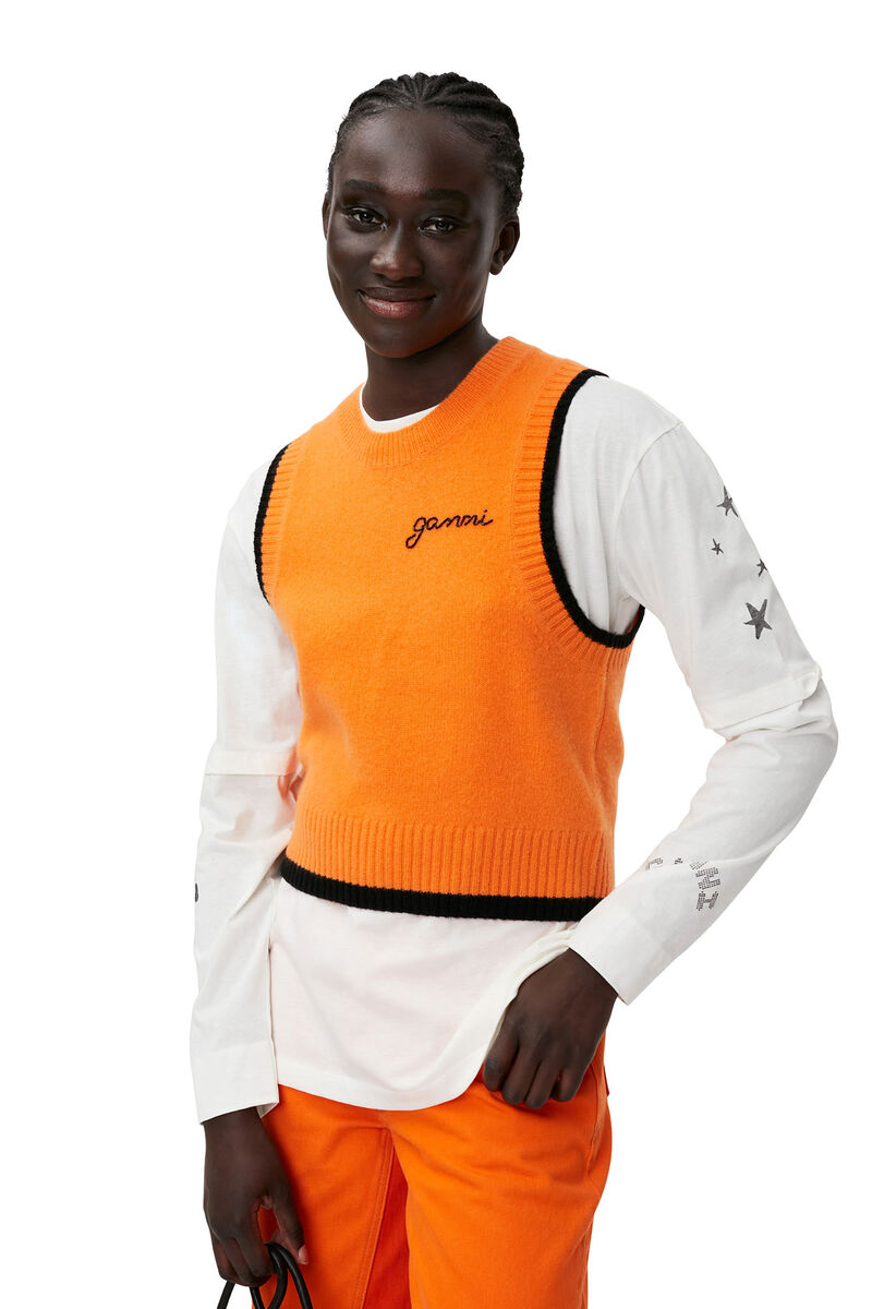 O-neck Vest, Cashmere, in colour Orangeade - 3 - GANNI