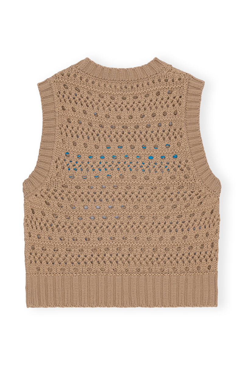 Brown Cotton Rope Short Vest, Organic Cotton, in colour Tiger's Eye - 2 - GANNI