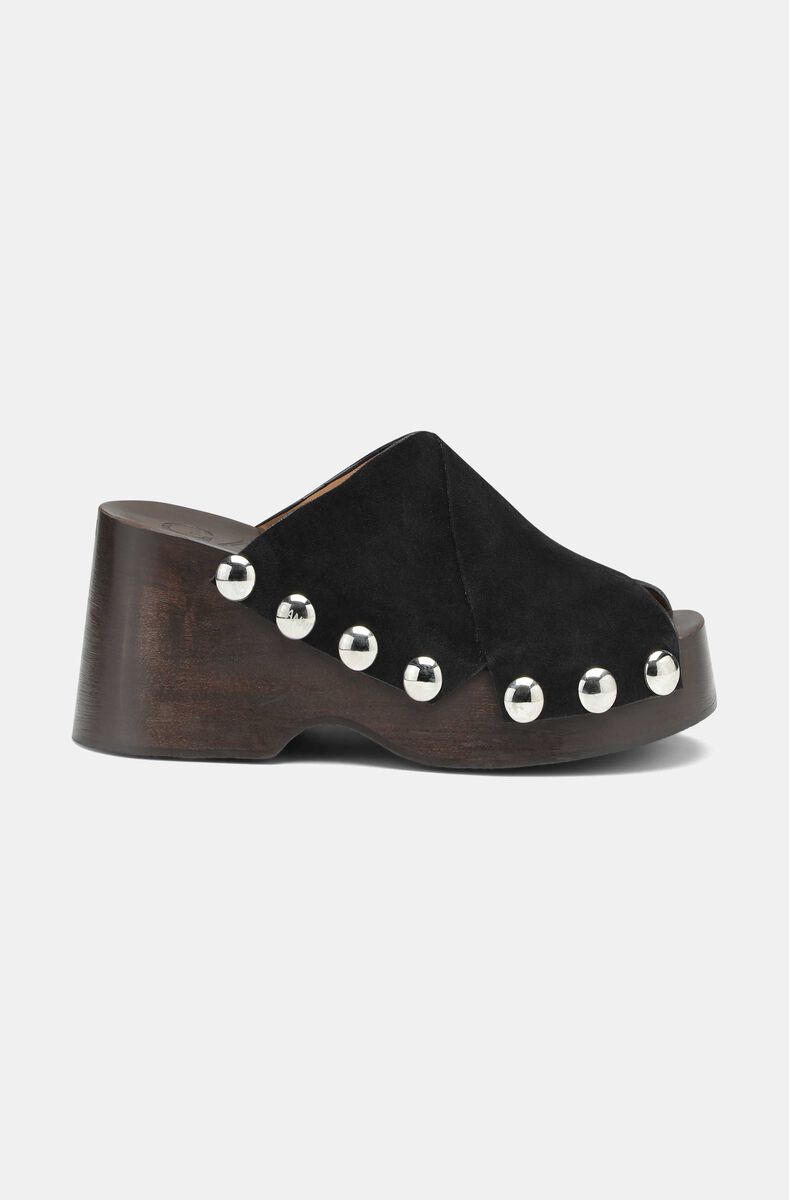 Wedge Clogs, Leather, in colour Black - 1 - GANNI