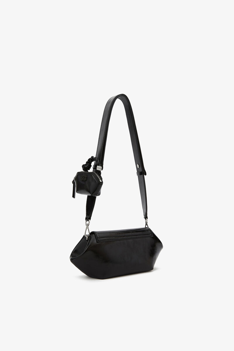 Bou Bag East/West Shine in Black, Recycled Leather, in colour Black - 2 - GANNI