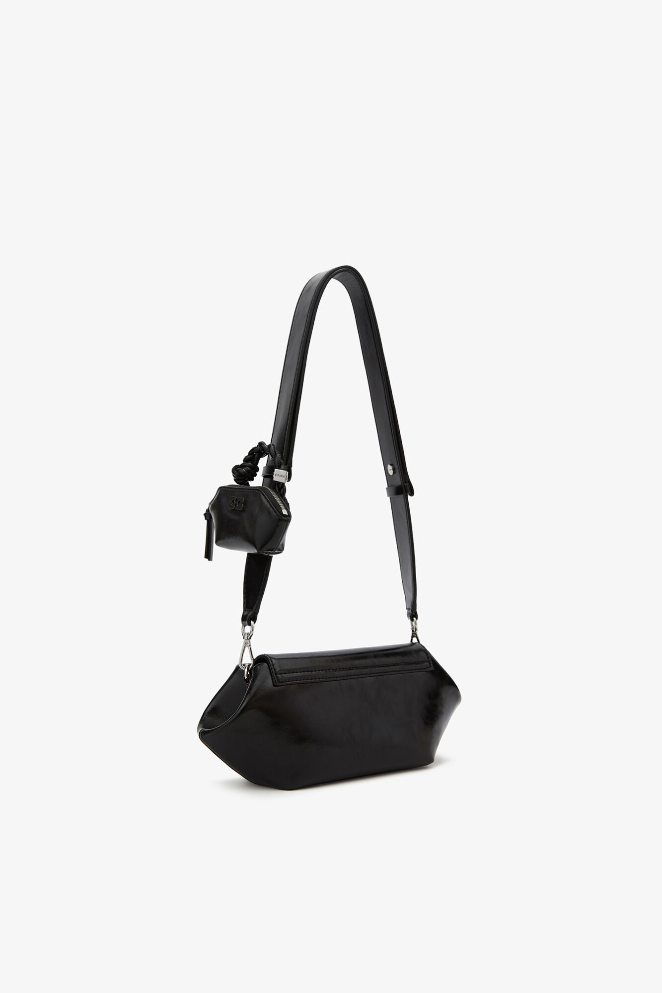 Bou Bag East/West Shine in Black, Recycled Leather, in colour Black - 2 - GANNI