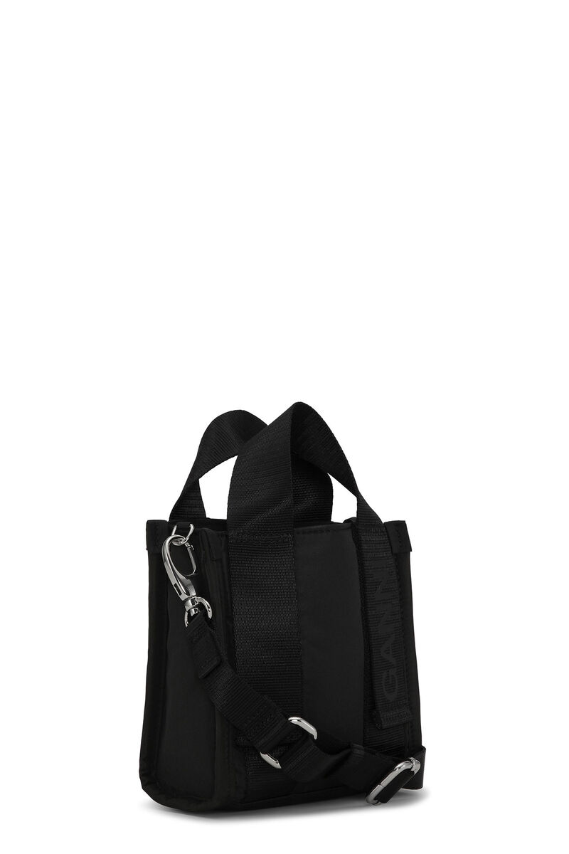 Mini Black Tech Tote, Recycled Polyester, in colour Black - 2 - GANNI