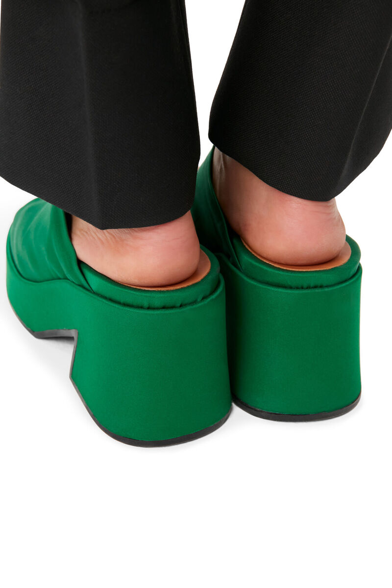 Retro Mules, Recycled Polyester, in colour Kelly Green - 3 - GANNI