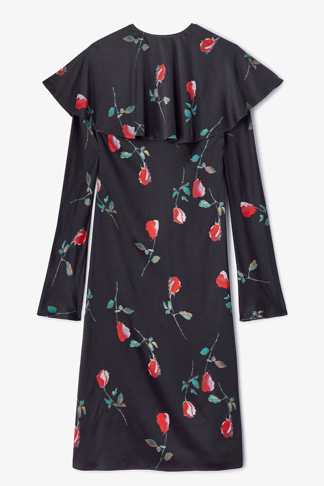 Printed Circle Collar Midi Dress, Black