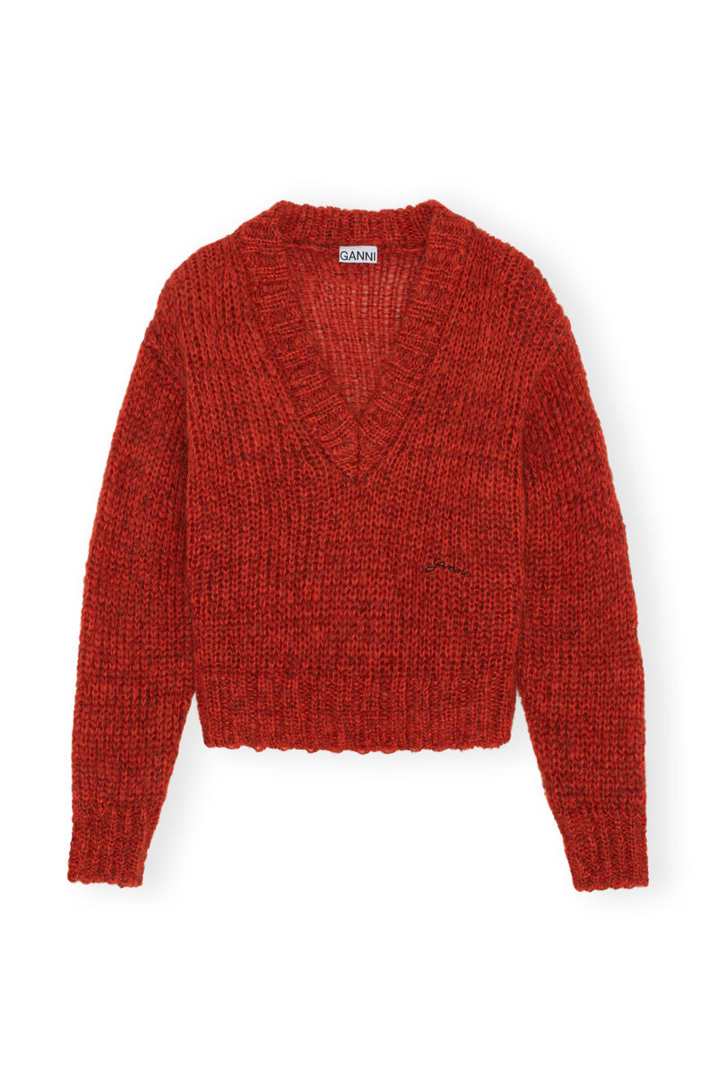 Mohair Pullover, Merino Wool, in colour Fiery Red - 1 - GANNI