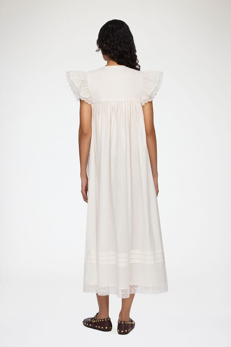 Dress in White Cotton, Organic Cotton, in colour Bright White - 2 - GANNI