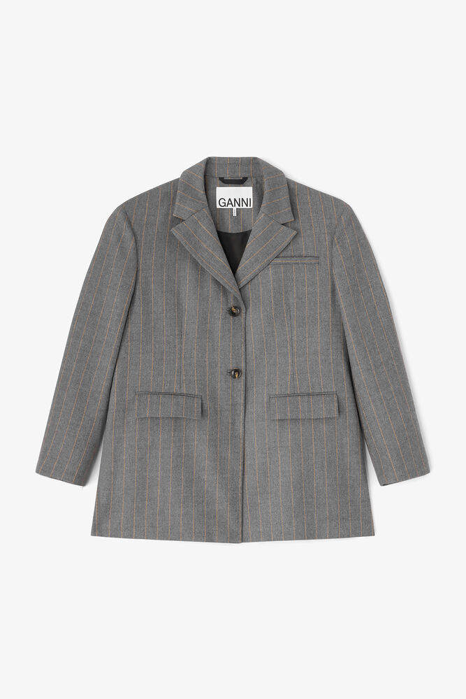Grey Stripe Wool Blazer, Pewter Melange