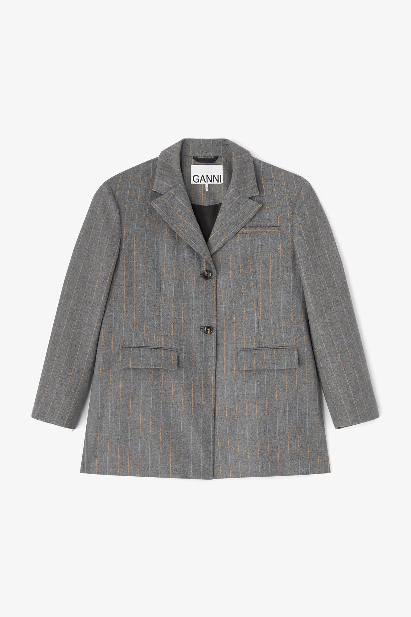 Gr&aring; stripete ullblazer, Wool, in colour Pewter Melange - 1 - GANNI
