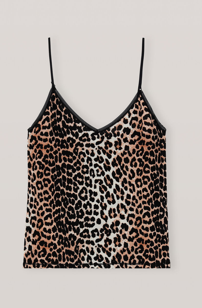 Rayon Underwear Slip Topp, Rayon, in colour Leopard - 1 - GANNI
