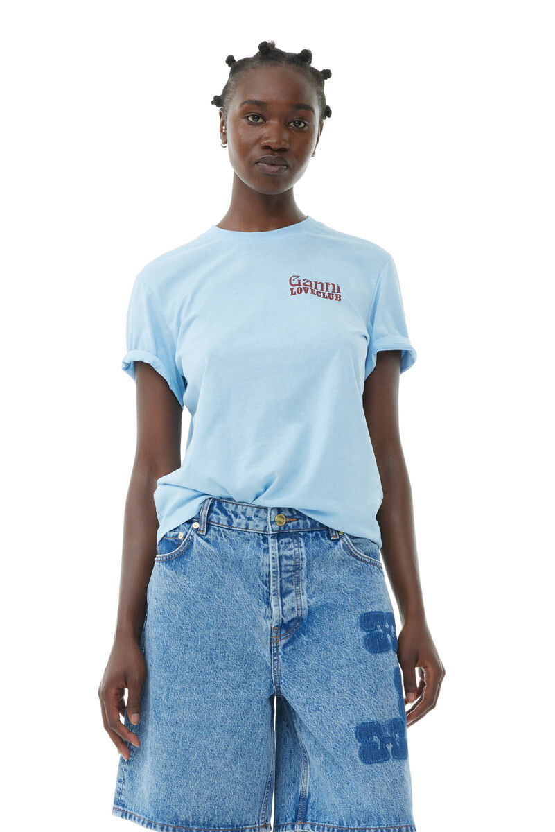 T-shirt Blue Relaxed Loveclub, Cotton, in colour Powder Blue - 1 - GANNI