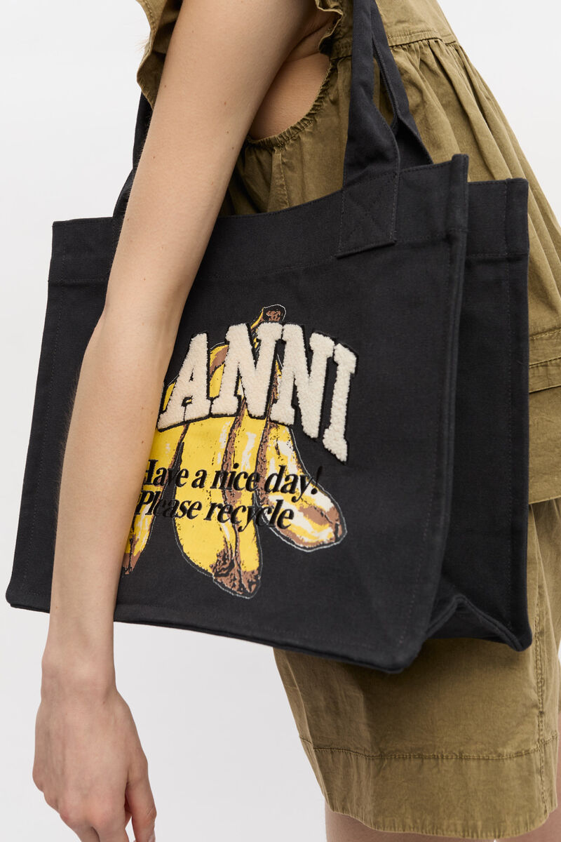 Black Banana Large Tote, Recycled Cotton, in colour Black - 3 - GANNI