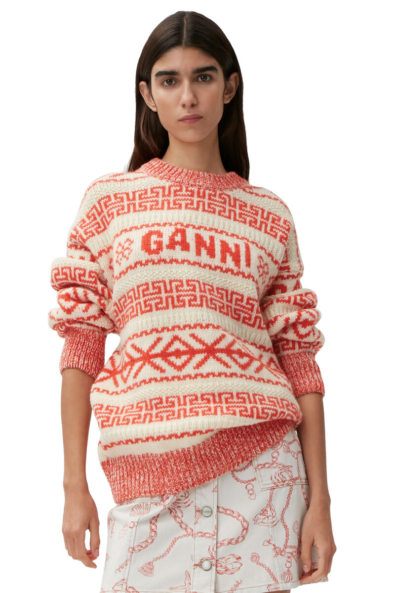 Wool Pullover, Organic Wool, in colour Egret - 1 - GANNI