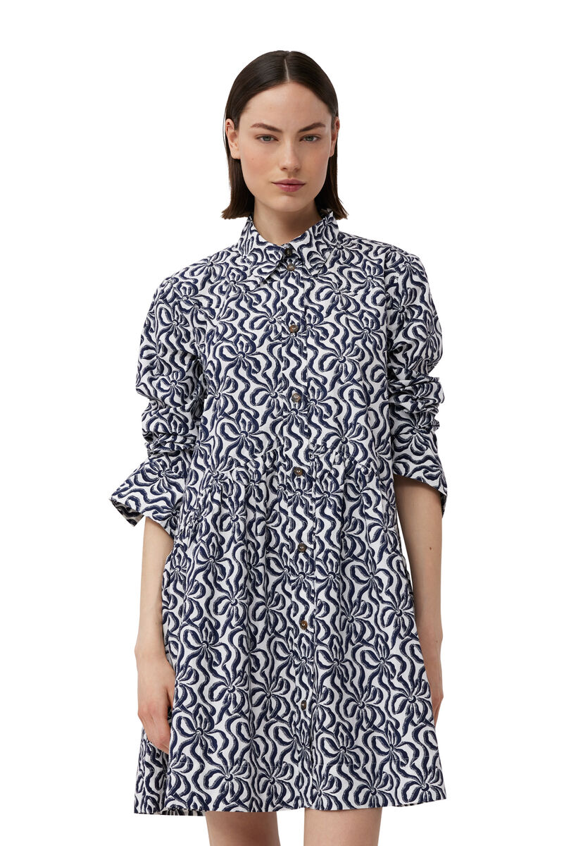 Printed Cotton Poplin Mini Shirt Dress, Cotton, in colour Egret - 4 - GANNI