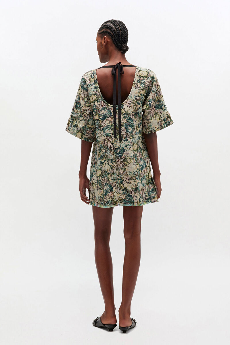 Robe kimono à motif tapisserie, Recycled Cotton, in colour Jadeite - 2 - GANNI