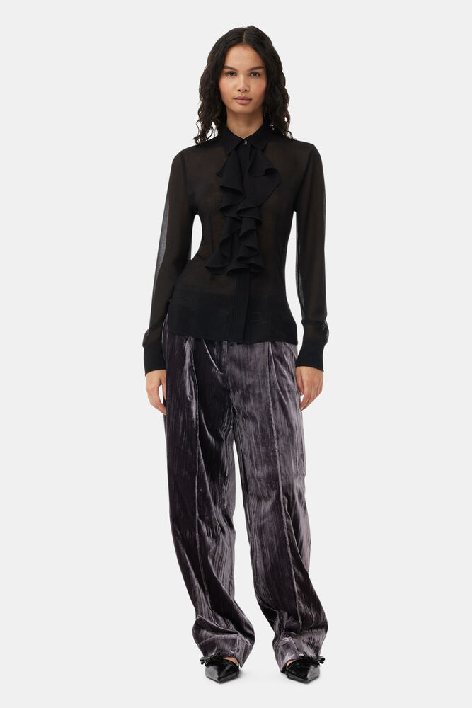 Black Chiffon Ruffle Shirt, Black