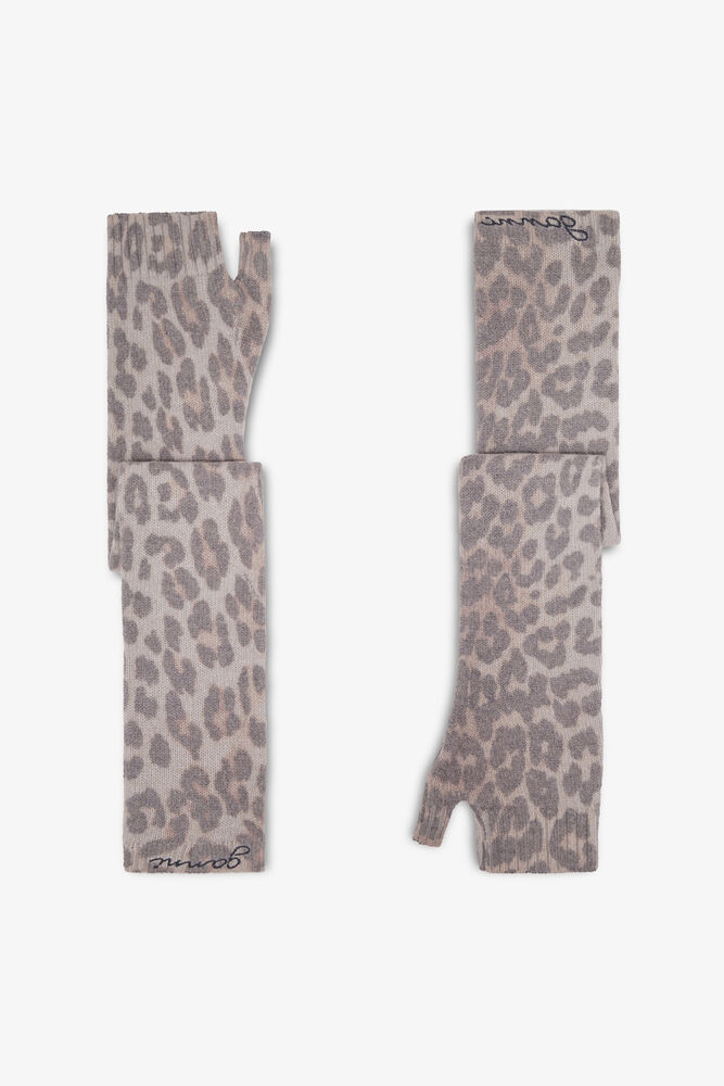 Printed Wool Knit Warmers, Almond Milk