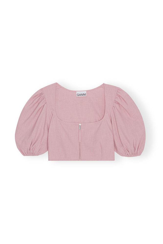 Drapey Melange Zipper Blouse, Pink Tulle